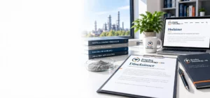 PowderTechnology.info disclaimer document beside technical powder publications and a powder sample
