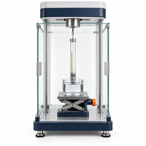 Suspended packed powder tube contacting a liquid reservoir for gravimetric capillary-penetration measurement