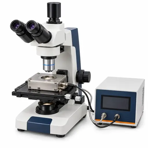 Optical microscope with a temperature-controlled hot stage and separate controller