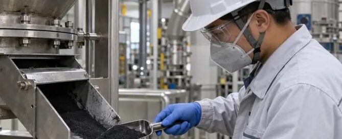LFP cathode powder sample taken during calcination in a lithium iron phosphate production line