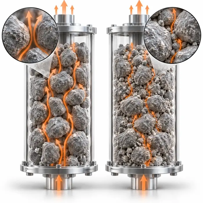 powder-permeability-after-milling-fines-pore-throats Powder drying illustration showing caking, electrostatic charge retention, and fine particles